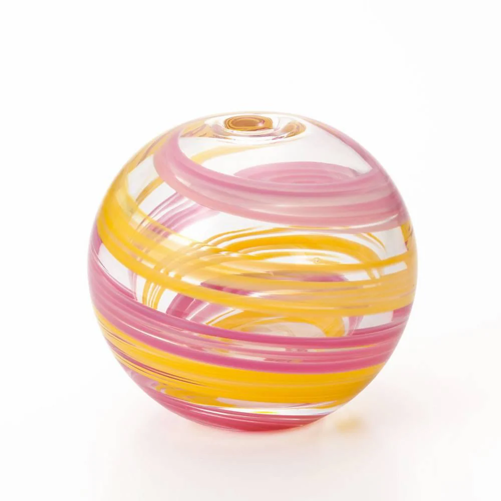 Aderia Pink & Yellow Glass Temari Ball Small Flower Vase 65mm